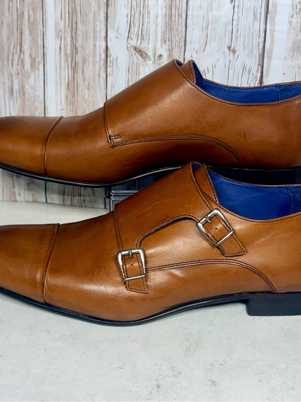 Saks Fifth Avenue Tan Leather Double Monk Strap Oxfords